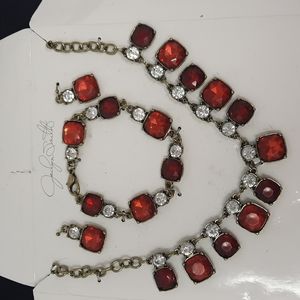 Jaclyn Smith Jewelry Set- Necklace, bracelet and earrings Red and white stones
